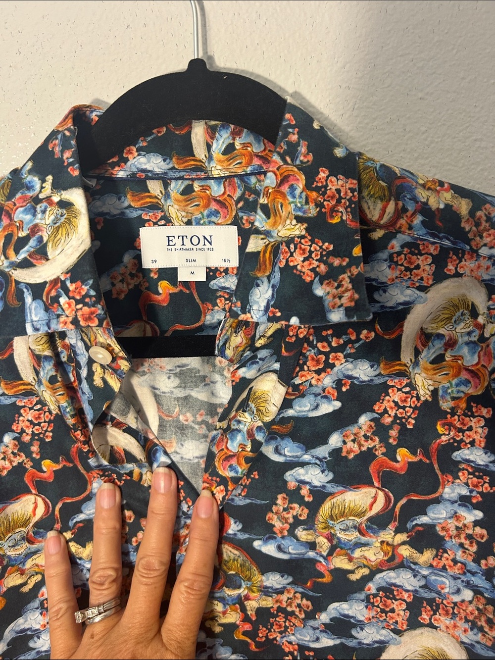 Eton Navy Button-Down Shirt with Multicolor Floral & Cloud Print